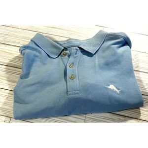 Tommy Bahama Polo Shirt Mens LARGE Blue Supima Cotton Short Sleeve Golf Casual